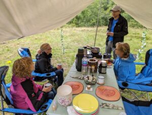 The Forager Within foraging course lunch tarp shelter.